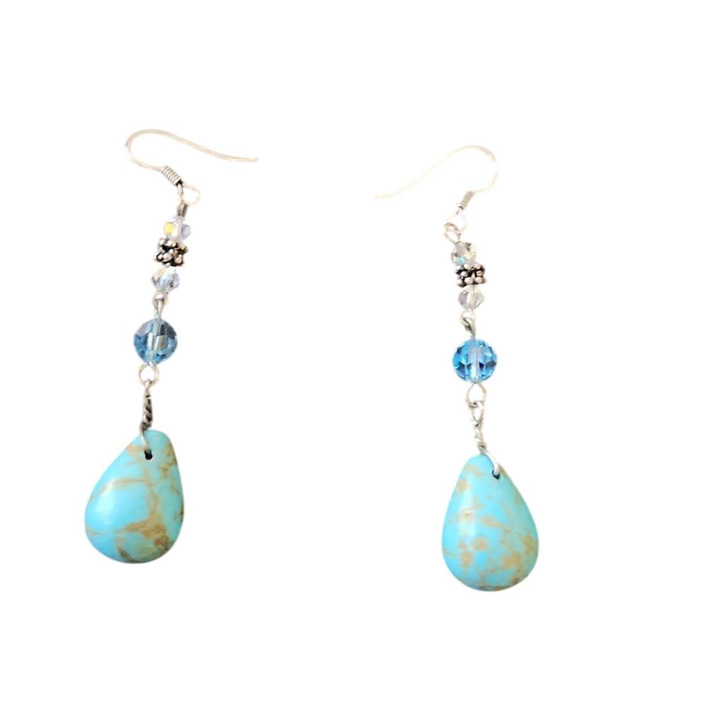 Turquoise and crystal dangle drop statement bohemian earrings